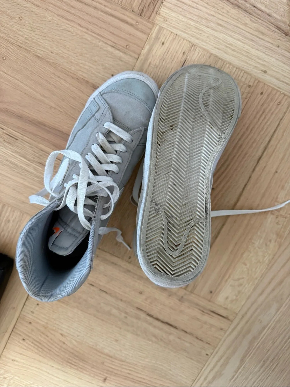 Nike High-Top Suede Sneakers in Light Gray and White